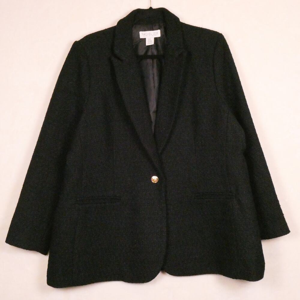 Rachel Zoe Black Boucle Pea Coat Size 2X XXL Retro Quiet Luxury Gold Hardware